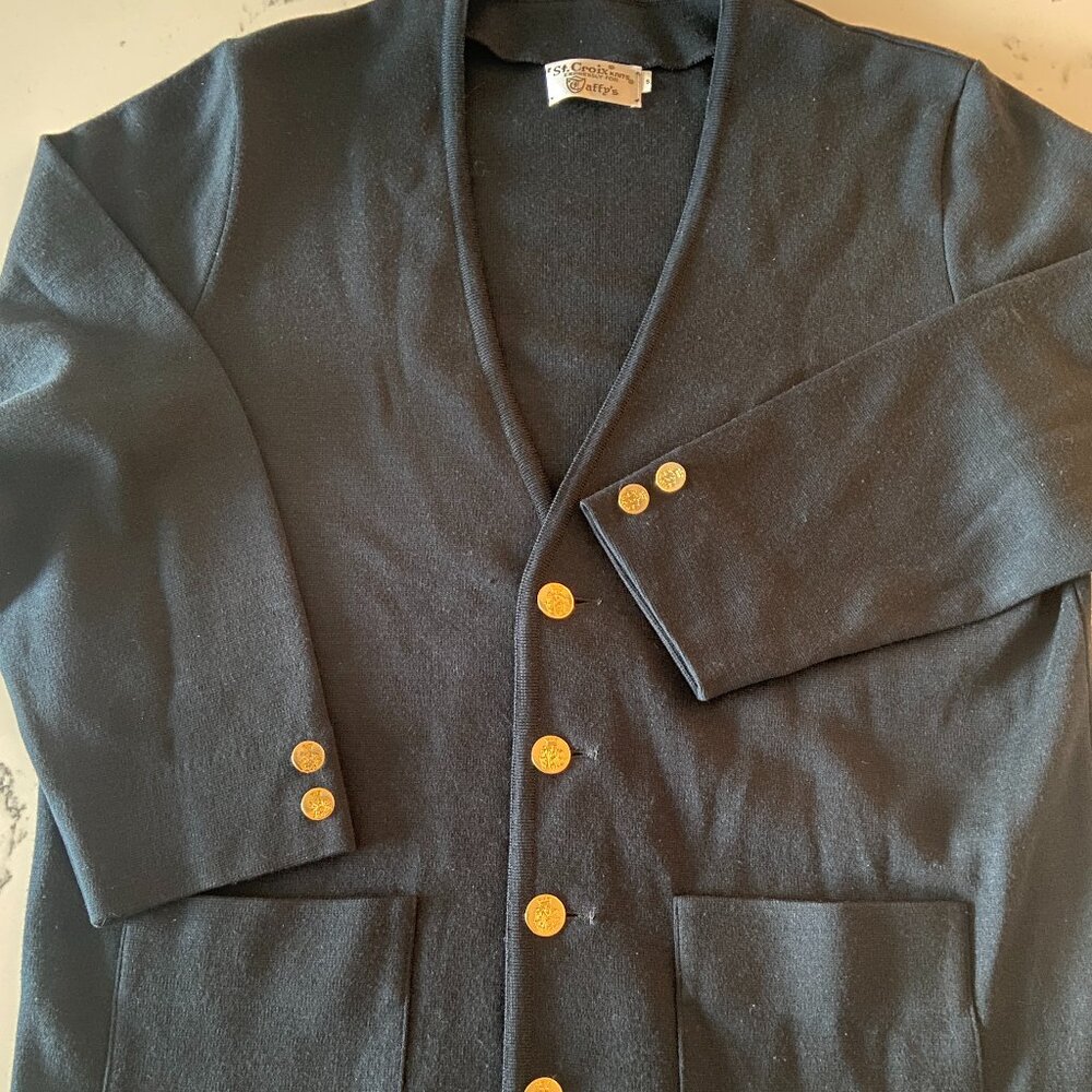 St. Croix Knits for Taffy's Navy Blue 100% Wool Blazer Cardigan